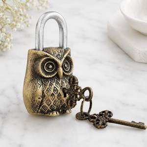 Candado de Latón con Diseño de Búho Vintage, Candado Decorativo con Forma de Pájaro Antiguo y Grabado Ornamental, Llaves de Esqueleto para Cofre, Puerta de Armario - Product Image 2