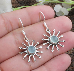 Pendientes de Plata de Ley 925 con Calcedonia Aqua Natural, Gema Verde, Joyería de Lujo para Regalo de Fiesta - Product Image 4