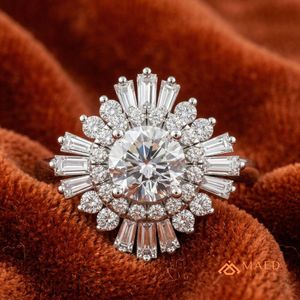 Marquise Cut Cluster Moissanite <b>Silver</b> <b>Statement</b> Engagement Wedding Anniversary <b>Ring</b> for Women Luxury Style Jewelry Gift - Product Image 4