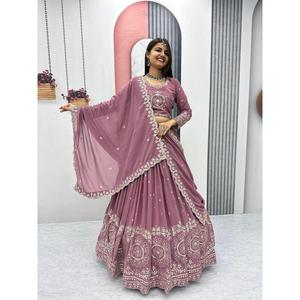 LEHENGA CHOLI DE GEORGETTE CON BORDADO DE LENTEJUELAS DE MODA CON DUPATTA - Product Image 1