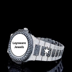 Montre élégante en acier inoxydable avec moissanite et quartz, détails en cristal brillant, construction robuste, performance précise pour le quotidien - Product Image 2