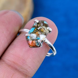 Natural Spiny Blue Oyster Copper <b>Turquoise</b> Hexagon Shape Gemstone Handmade <b>Ring</b>, 925 Sterling Silver - Product Image 3