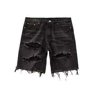 Shorts de mezclilla personalizados con efecto salpicado de pintura, desgastados, rotos, con dobladillo sin rematar, lavado vintage claro, venta al por mayor - Product Image 2