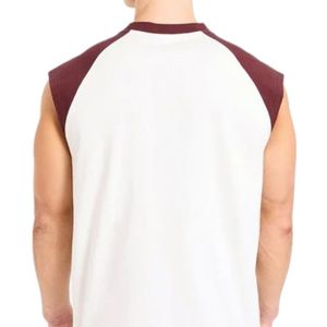 Mens White <b>Red</b> Sleeveless Tank <b>Top</b> Crew Neck Gym Workout Shirt Athletic Fitness Training Sportswear Casual Activewear Running - Product Image 3