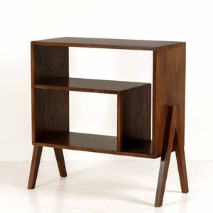 Meuble de rangement bas en bois massif de style Pierre Jeanneret, design Mid-Century Modern, avec pieds en V, petite bibliothèque et armoire de bureau - Product Image 1