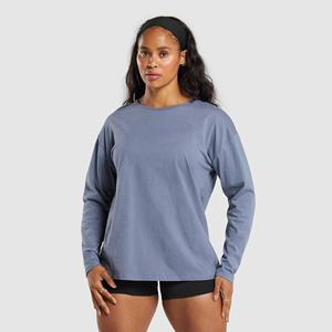 Camiseta de manga larga para mujer 100% Jersey de algodón Pull On camiseta ligera cuello redondo cómodo sólido de moda para mujer - Product Image 3