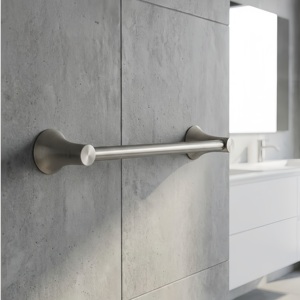 ราวแขวนผ้าขนหนูติดผนังแบบโมเดิร์น สีนิกเกิลขัดเงา ทำความสะอาดง่าย ผลิตจากทองเหลืองและสแตนเลส อุปกรณ์ตกแต่งห้องน้ำ - Product Image 1