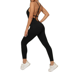 จั๊มสูทออกกำลังกายแบบยืดหยุ่นสูง คอเหลี่ยม แขนกุด ชุดออกกำลังกายเต็มตัวสำหรับผู้หญิง ไซส์ XS-3XL - Product Image 1