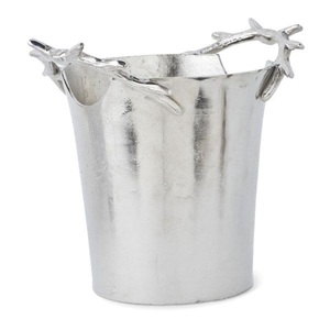 Luxury Aluminum Champagne <b>Cooler</b> Wholesale Silver Metal Wine Chiller Bucket With Antler Handles For Hotel And Bar Accessories - Product Image 1