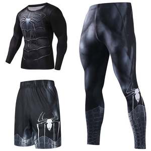 Ensemble de compression unisexe : T-shirt à manches longues, short et pantalon long, imprimé par sublimation, en polyester, ajusté, pour l'entraînement - Product Image 3