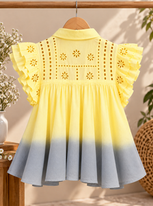 Blusa de Gasa Degradada para Mujer con Mangas con Volantes y Estilo Bohemio, Cuello Vuelto, Ajuste Holgado, Top de Primavera Verano - Product Image 2