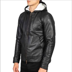 Chaqueta con Capucha de Cuero Genuino para Hombre, Negra, con Cierre Completo, Abrigo Cálido de Invierno, Ropa Casual, Chaqueta de Moda de Alta Calidad y Comodidad - Product Image 3