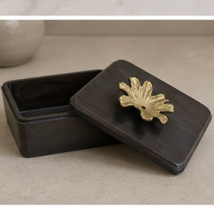 Black MARBLE Cremation Urn Keepsake <b>Box</b> Leaf Knob <b>Memorial</b> Ashes Container for Home Display - Product Image 3