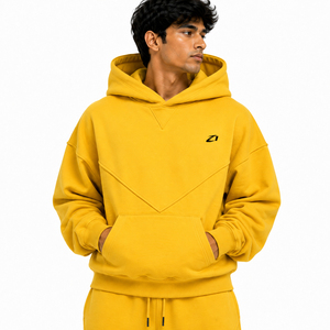 Ensemble de survêtement pour homme OEM, sweat-shirt oversize et pantalon cargo ample en molleton de coton jaune, 2 pièces, poches utilitaires, style streetwear décontracté - Product Image 3