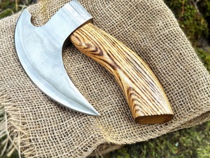 Hacha de acero al carbono hecha a mano con mango de madera, mini hacha, cortador de pizza, para uso en exteriores - Product Image 5