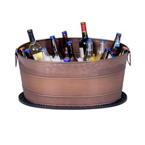 Copper <b>Ice</b> <b>Bucket</b> <b>Insulated</b> Beverage Tub with Handles Hammered Metal Wine Chiller for Party - Product Image 1