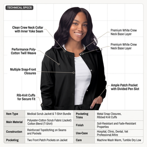 Women's Knit Snap Front Medical <b>Scrub</b> Jacket Long Sleeve Nurse Warm-Up Uniform Rayon Spandex - Product Image 5