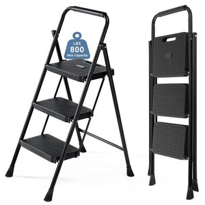 3 <b>Step</b> Insulated <b>Folding</b> <b>Step</b> <b>Stool</b> Anti-Slip Pedal Lightweight Portable Ladder 800Lbs Capacity Black - Product Image 4