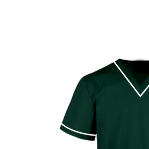 Blouse de travail vert foncé à col en V et manches courtes avec bordure contrastante pour infirmière hospitalière - Product Image 2