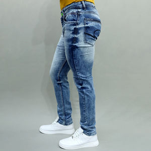 Jeans en denim bleu extensible taille mi-haute pour hommes Gex en gros - Product Image 5
