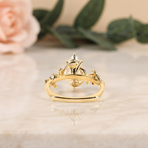 Anillo de Compromiso de Plata de Ley 925 con Moissanita de Corte Marquesa, Chapado en Oro, Diseño Floral de Enredadera, Joyería Nupcial Vintage para Mujer, Regalo - Product Image 2