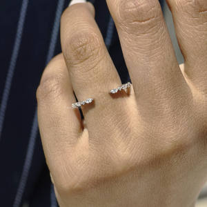 18K Solid White Gold Wedding Band with 0.38 TCW Marquise and Round Cut Moissanite Minimalist Open <b>Gap</b> Style for Anniversary Gift - Product Image 1