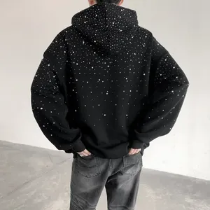 Luxury Custom Heavyweight Rhinestone Hoodie Oversized Y2K Star Pattern Crystal Sparkly Black Streetwear Unisex Pullover Hoody - Product Image 4