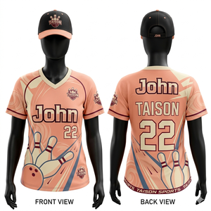 Premium 180 GSM Polyester Spandex Sublimated <b>Bowling</b> Jersey Peach Cream Contrast Panel Custom Logo Name Number - Product Image 1