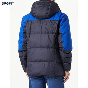 SPOFIT Men's Black & Orange Colour block Puffer Jacket with Hood Winter Insulated Quilted <b>Bubble</b> <b>Coat</b> Windproof - Product Image 6