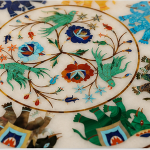 Handmade Marble Inlay <b>Elephant</b> <b>Decorative</b> Plate Octagonal Pietra Dura Stone Inlay Wall Art Panel - Product Image 3