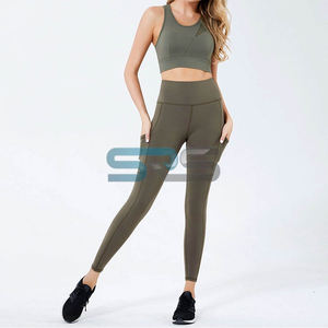 Nouvel ensemble de yoga pour femmes en coton uni, legging taille haute et brassière de sport, deux pièces, vêtements de fitness, vêtements de sport pour la gym, vente en gros - Product Image 6