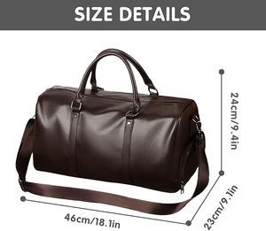 Bolsa de Viaje de Cuero Genuino para Hombre, Bolsa de Fin de Semana de Gran Capacidad con Cierre de Cremallera, Asa Suave, Color Marrón - Product Image 2