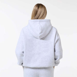 Conjunto Deportivo de Pantalones y Sudadera con Capucha para Mujer, Invierno, Oversize, Color Gris Sólido, 100% Algodón Ecológico, Largo Completo, Lavado Ácido, Estampado - Product Image 2