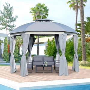 Gazebo a Cupola Rotondo da Esterno 144x144 Pollici con Doppio Tetto e Pareti Laterali con Rete # # # #   Applicazione per Cortili - Product Image 2