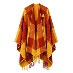 NSPDK Sorority Women’s Red & Yellow Checkered Cape Shawl Cardigan Casual 100% Acrylic Winter Warm Daily Wear women's <b>Scarf</b> - Product Image 4