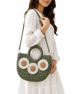 Bolso de Playa de Rafia Tejido a Mano de Lujo Personalizado con Diseño de Girasol y Margarita, Bolso de Hombro Cruzado de Media Luna con Correa para Mujer, Regalo de Verano - Product Image 2
