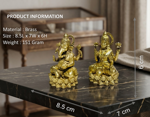 Pure Brass Laxmi Ganesh Idol 100% Brass 8.5x7x6cm 151g Handmade Modern Art for Puja Home Decor & Gifting Jaipur Metals - Product Image 2