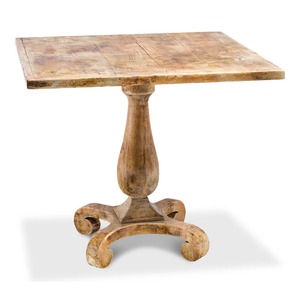 Vintage Style Teak Wood Pedestal Dining <b>Table</b> with Distressed Finish, Solid Wood <b>Square</b> <b>Table</b> for Cafe, Restaurant and Home Use - Product Image 5