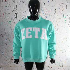 Sudadera ZETA Teal con cuello alto 100% BLANCA, bordado con apliques, cuello ancho, hilos finos - Product Image 2