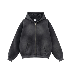 Fabricants de sweats à capuche personnalisés 100% coton, streetwear, épais, brodés, effet vieilli, strass, délavé à l'acide, Y2k, à fermeture éclair - Product Image 3