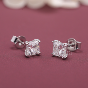 Boucles d'oreilles clous en diamant de laboratoire certifié IGI, taille princesse, or blanc/rose et or jaune 18 carats, solitaires carrés - Product Image 2