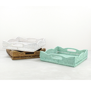 Decorative Cane Woven Serving Storage <b>Tray</b> For Coffee Snacks <b>Breakfast</b> Sustainable Chic Rattan Vanity <b>Tray</b> For Kitchen Tableware - Product Image 2