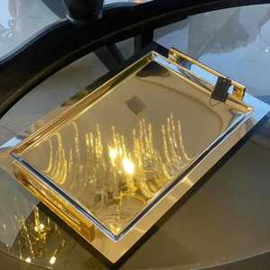 Modern <b>Mirror</b> Finish Gold Serving <b>Tray</b> Stainless Steel Rectangular Tea Coffee Platter Minimalist Metallic Kitchenware Hotel - Product Image 1