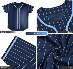 Maillot de baseball rayé bleu marine et bleu clair pour équipe, personnalisé, respirant, par sublimation, uniforme sportif haute performance - Product Image 4