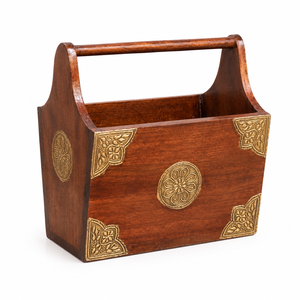 Indirae Artistry Handcrafted Traditional Wooden Magazine Holder Multifunction Decorative Book Newspaper Storage <b>Rack</b> Metal - Product Image 1