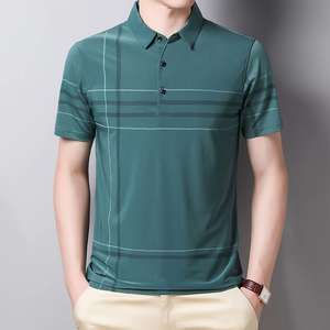 Polo en maille rayé à manches courtes pour homme, coupe décontractée, rose, avec fermeture boutonnée, design uni de qualité supérieure - Product Image 4