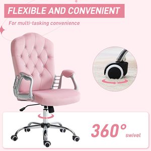 Sedia da Ufficio Direzionale in Velluto Rosa con Rotelle Girevoli a 360 Gradi, Altezza Regolabile, Funzione Inclinabile, Struttura in Acciaio per Uso in Camera da Letto - Product Image 6
