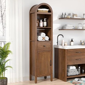 Wooden Bathroom Storage <b>Cabinet</b> with 3 Shelves and Drawer <b>Rustic</b> Design for Space Saving Organization - Product Image 4