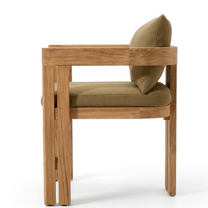 Chaise de salle à manger en teck massif pour projets hôteliers et complexes de villégiature, fauteuil commercial résistant aux intempéries pour restaurant avec coussin d'extérieur - Product Image 2