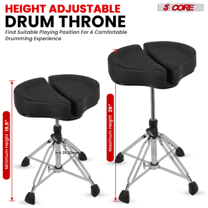 Soporte para Tambor de Acero de 6 Pulgadas 5 Core DS GT BLK-VEL con Respaldo Acolchado Dividido, 4 Patas, Asiento Ajustable, Incluye 2 Baquetas - Product Image 6
